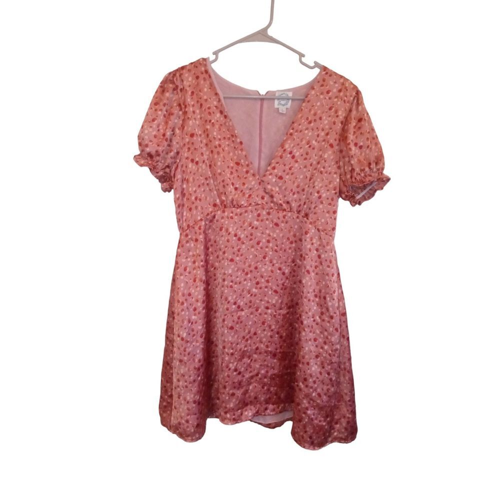 Blue Rain silky pink splotch V-Neck‎ fit and flare dress